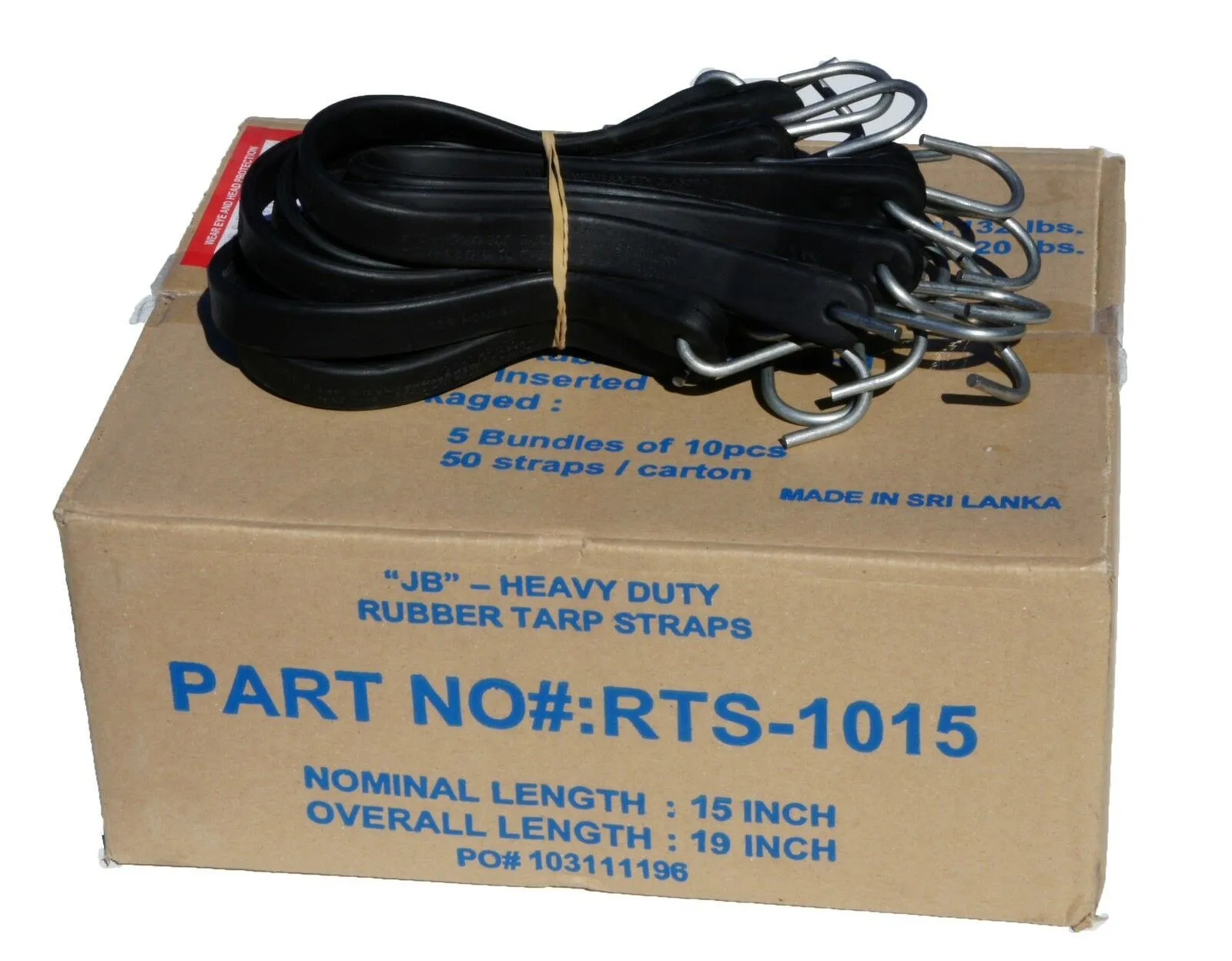 15" Rubber Tarp Straps with S-Hooks Attached (50 per Box)