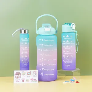 3 Pcs Large Capacity Colorful Gradient Water Bottle Set - Green