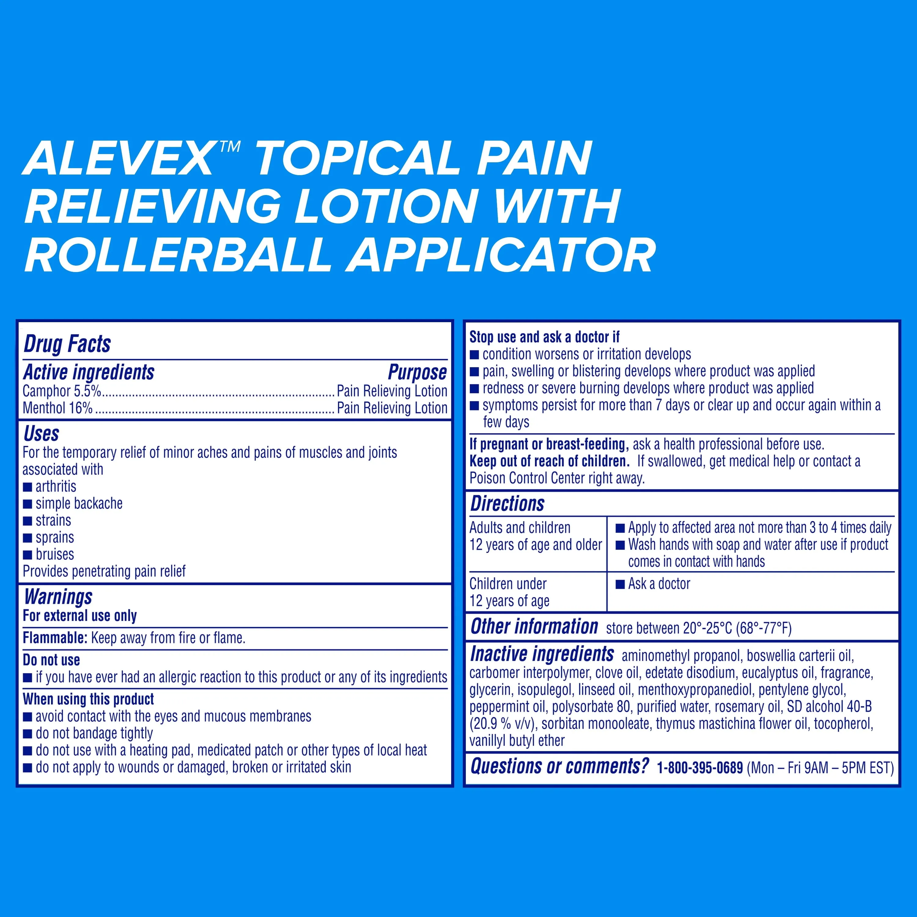 AleveX Pain Relieving Lotion with Rollerball Applicator, Topical Pain Reliever, 2.5oz