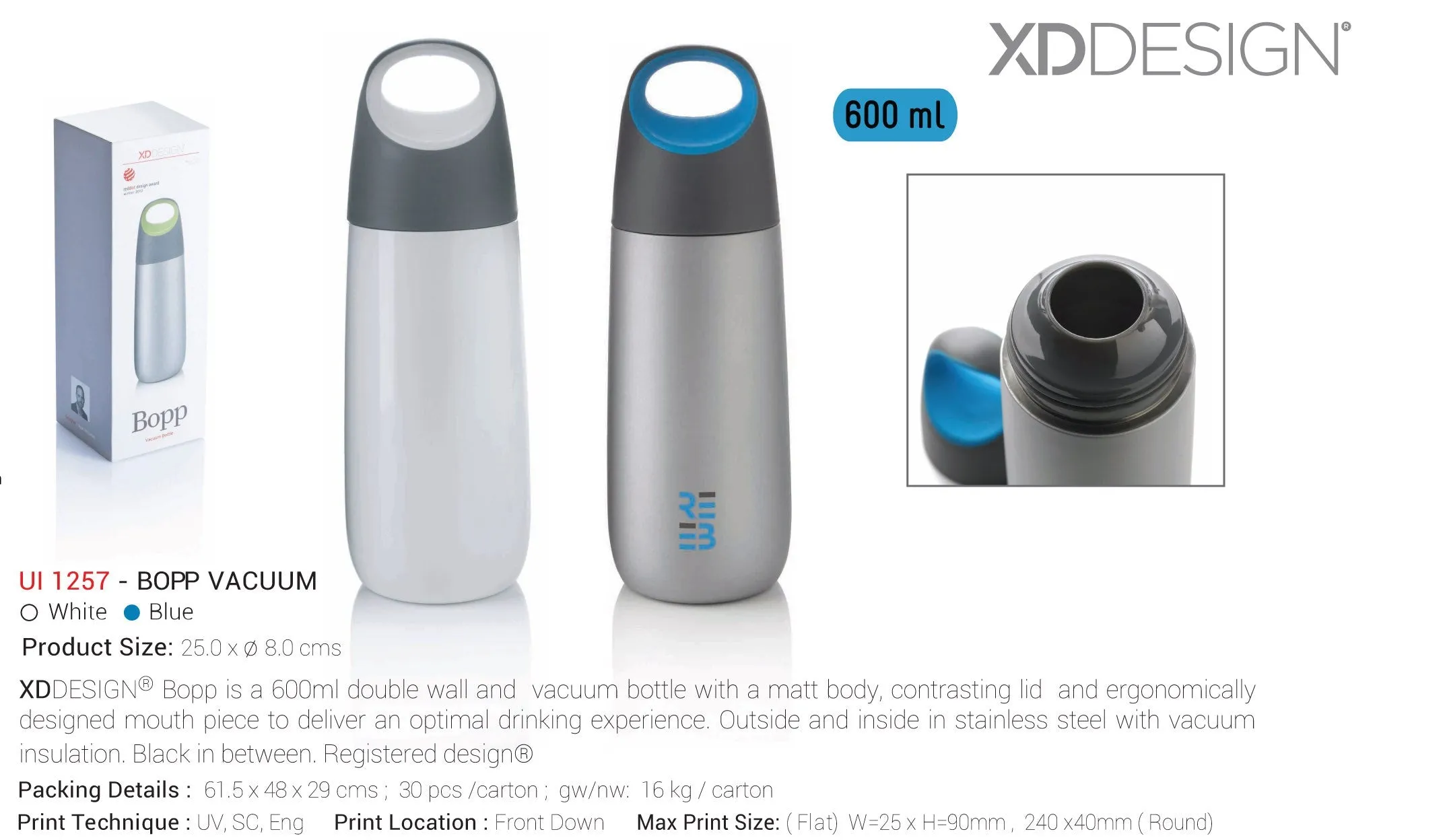 AMS - UI 1257 - XDDESIGN BOPP - Double Wall Vacuum Bottle Blue