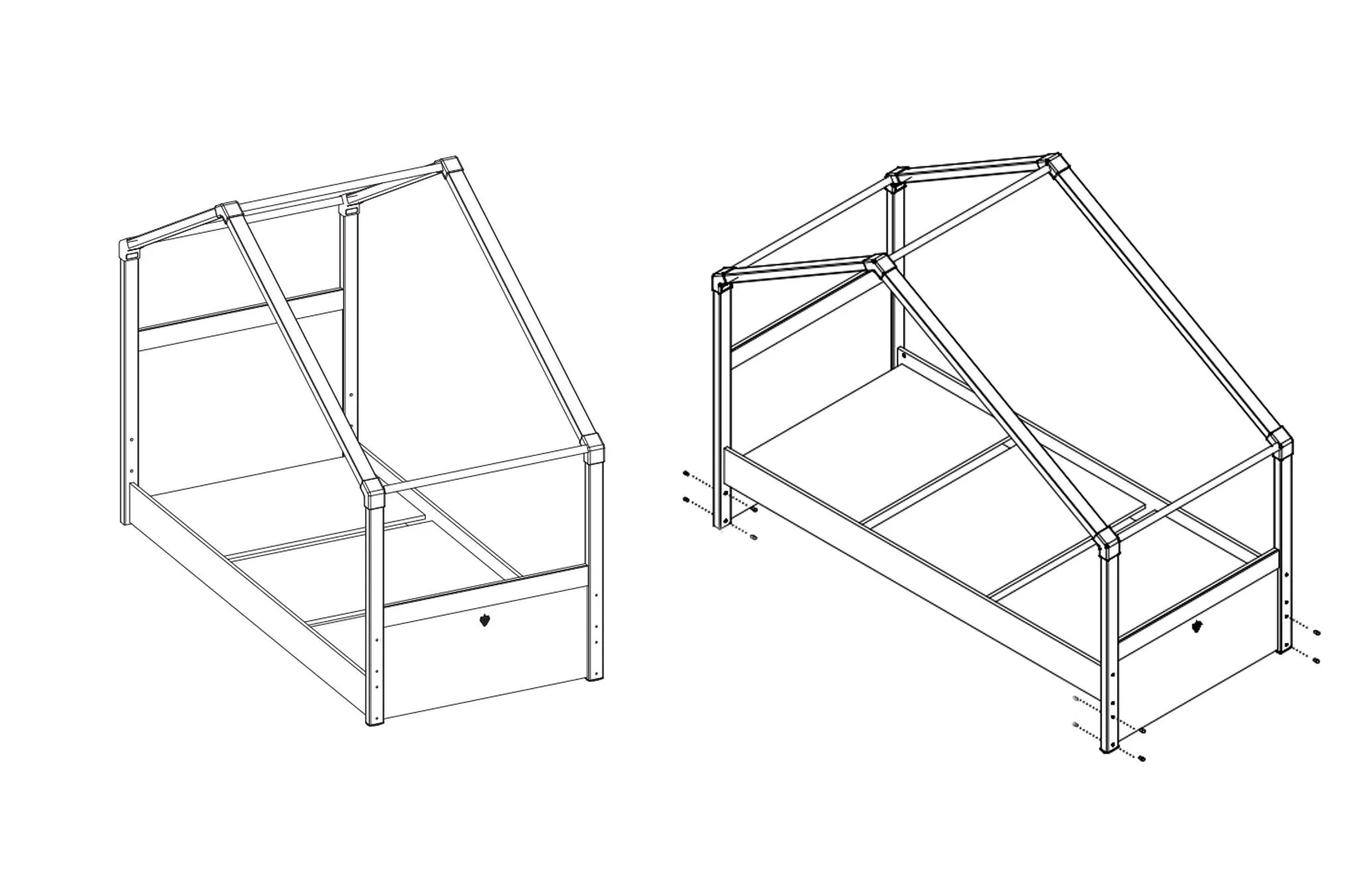 Cilek Montes White Side Roof Bed (90x200 Cm) - Dual Height