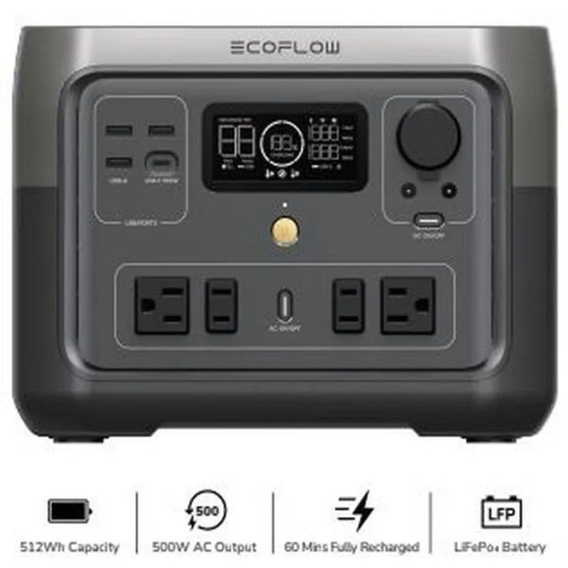 EcoFlow RIVER 2 Max Portable Power Station 500W 512Wh ZMR610-B-US