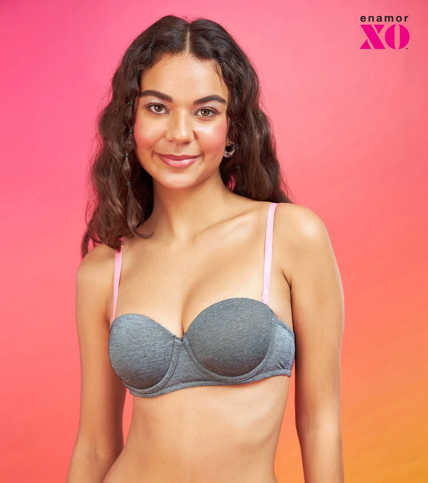 Enamor XO Pin Stripe Navy Wired Padded Strapless Bra - Kimmie