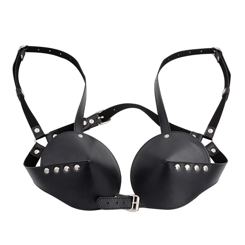 Faux Leather Studded Bra