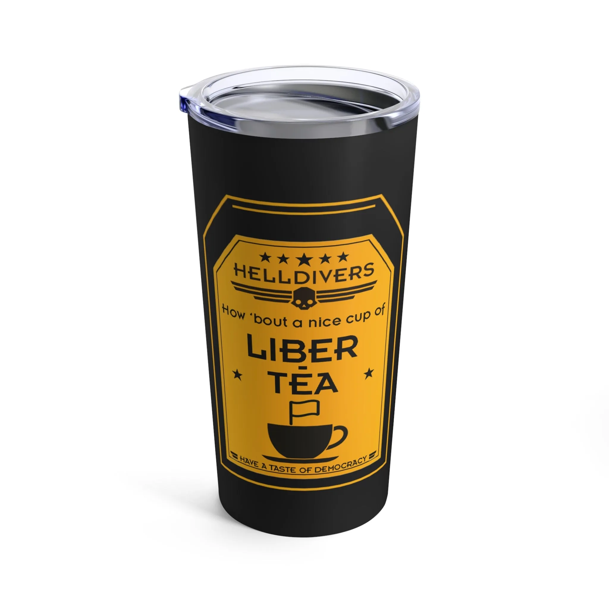 Helldivers 2 Liber-tea Black Tumbler 20oz How Bout A Nice Cup Of liber-tea cup mug tumbler bottle gift for him gift for her Liberty Libertea