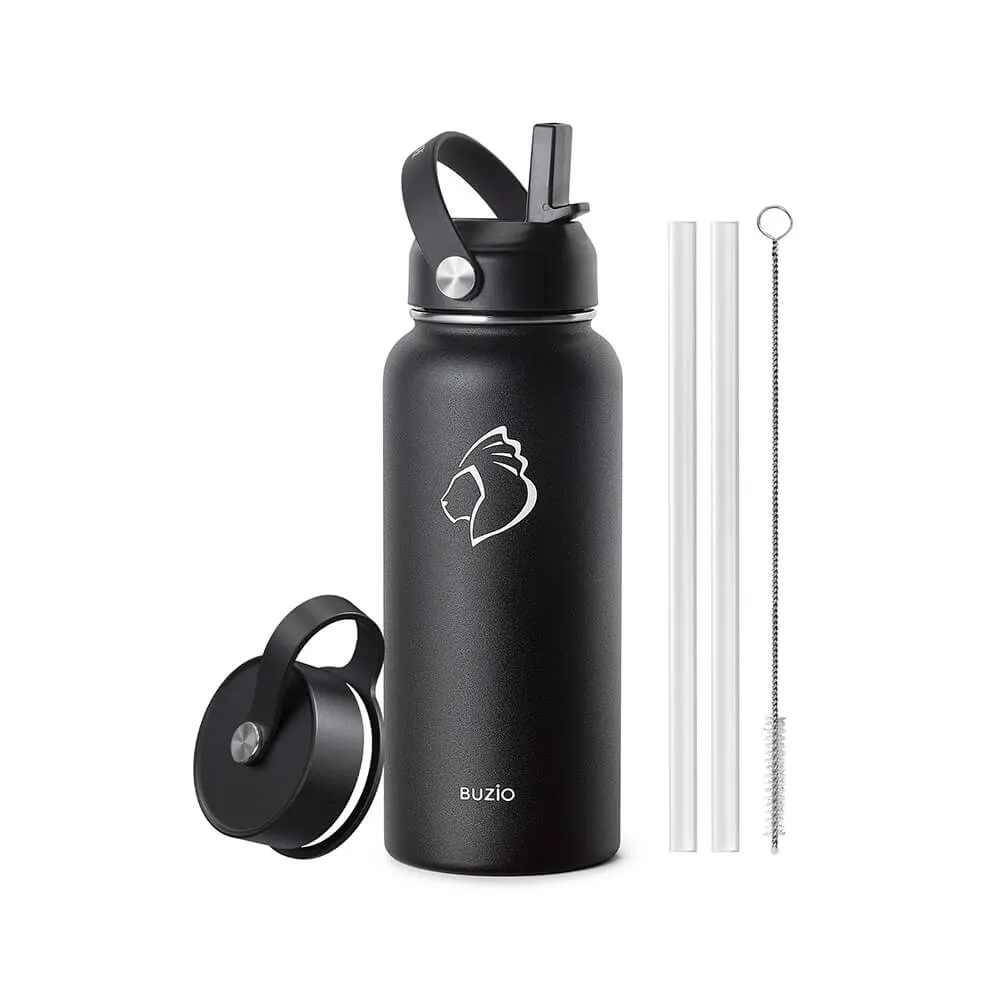 Insulated Water Bottles with 2 Lids | 32oz | Black