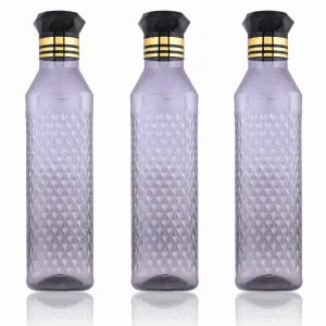 Kuber Industries Water Bottle | Plastic Water Bottle for Fridge | Water Bottle for Kitchen | Ideal for Restaurant | Water Bottle for Refrigerator | Square H2O Bottle | 1 LTR | Pack of 3 | Black