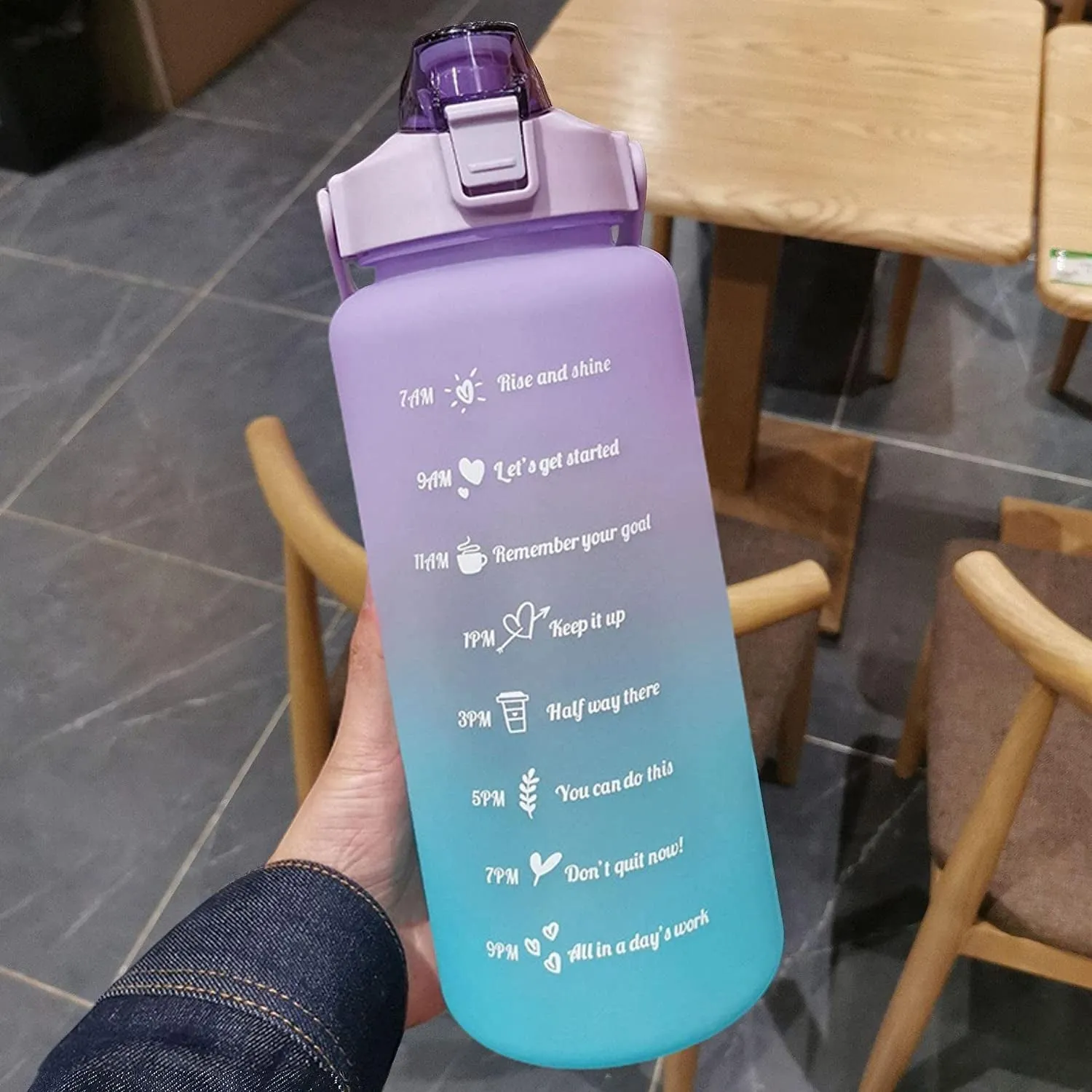 Motivational Water Bottle 2 Liters with Leakproof Time & Capacity Marker BPA-Free Sports Water Bottle Daily Measured Tracking Time Marks Water Cup