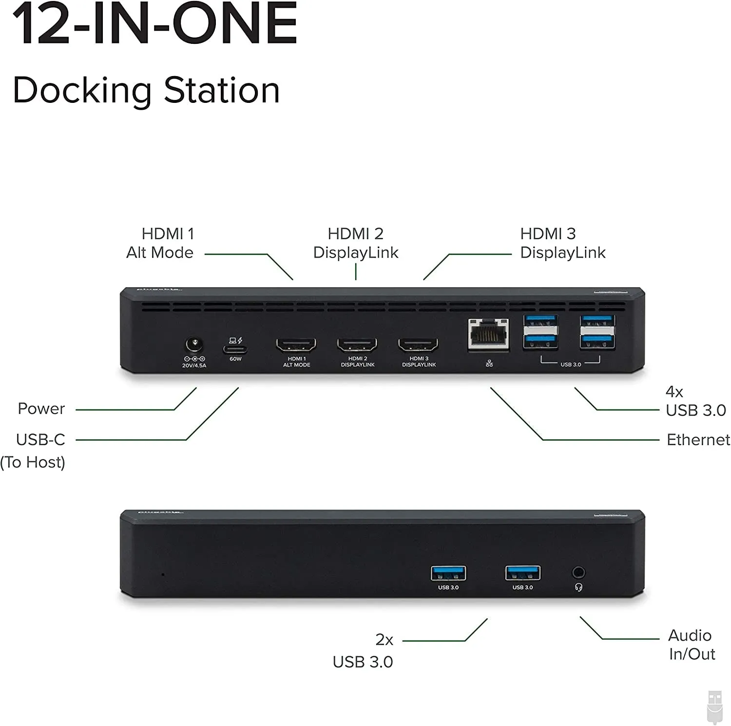 Plugable USB C Triple Display Docking Station with Laptop Charging, Thunderbolt 3 or USB C Dock Compatible with Specific Windows and Mac Systems (3X HDMI, 6X USB Ports, 60W USB PD)