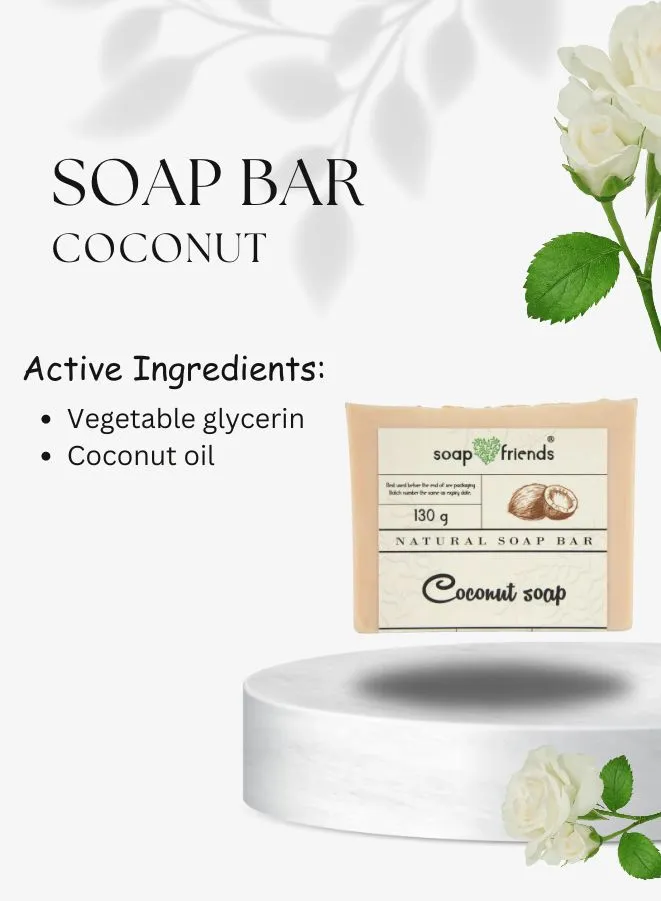 Pure Coconut Soap Bar | 130g Coconut Natural Soap helps Daily Cleanse for Soft and Moisturized Skin | Soap&Friends