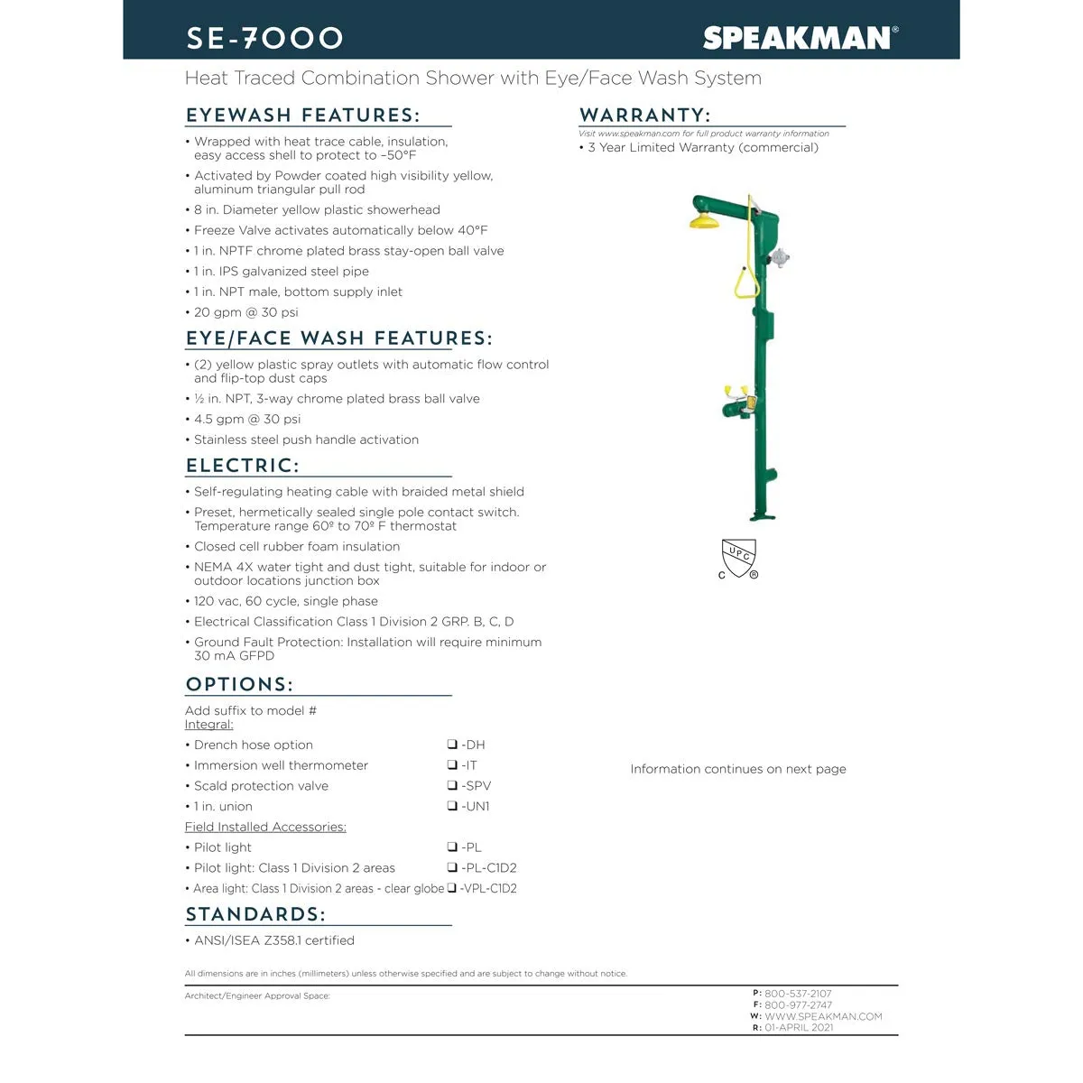 Speakman SE-7000 Heat Traced Combination Emergency Shower & Eye/face Wash - SE-7000-SS