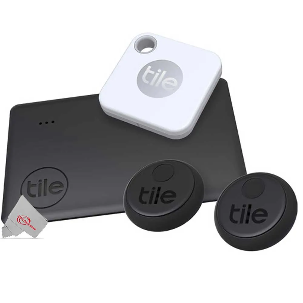 Tile Essentials (2020) 4-pack (1 Mate, 1 Slim, 2 Stickers) - Bluetooth Tracker & Item Locators for Keys, Wallets, Remotes & More; Easily Find All Your Things