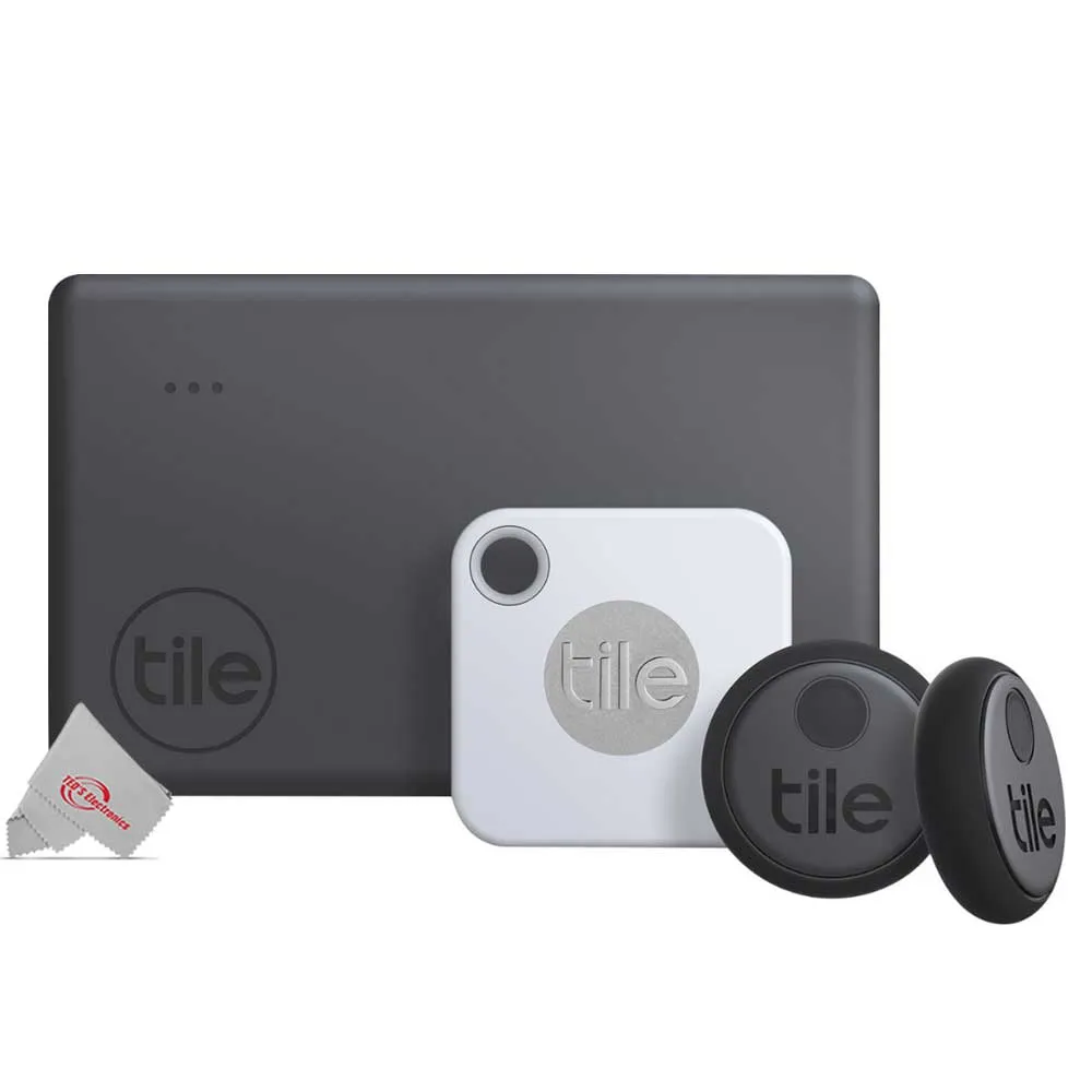 Tile Essentials (2020) 4-pack (1 Mate, 1 Slim, 2 Stickers) - Bluetooth Tracker & Item Locators for Keys, Wallets, Remotes & More; Easily Find All Your Things