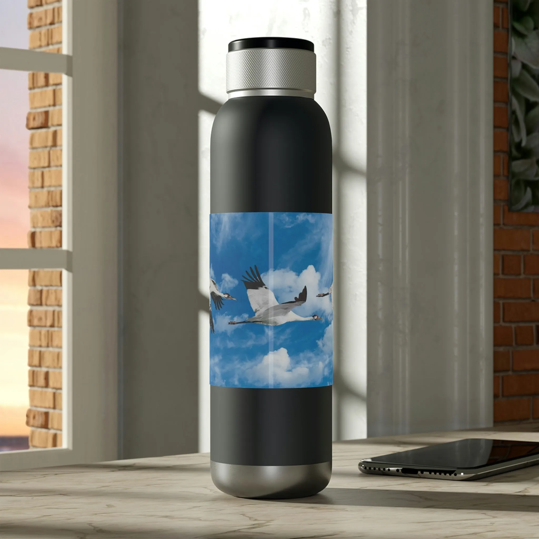 Whooping Cranes in Flight | Soundwave Copper Vacuum Audio Bottle 22oz